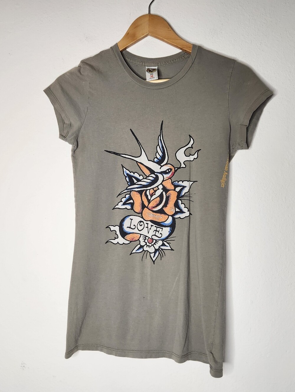 VTG Ed Hardy Womens Medium Tunic Short Sleeve Graphic Shirt LOVE